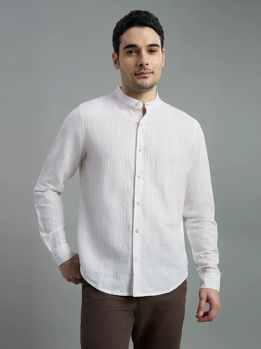 Linen Cotton Mandarin Collar Isle Shirt - Image 10