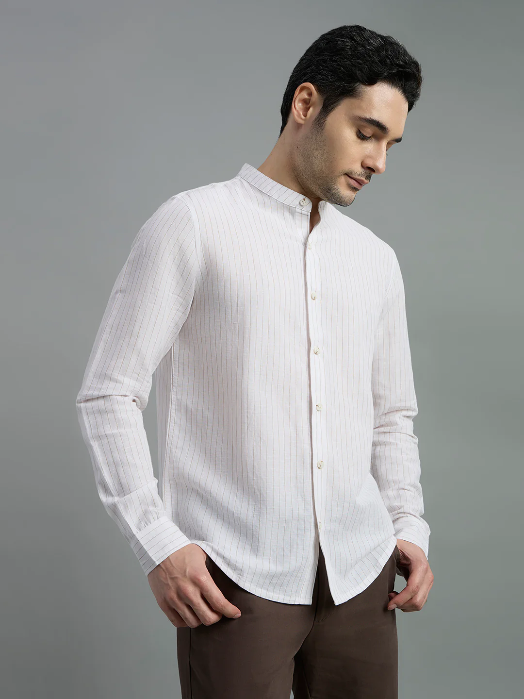 Linen Cotton Mandarin Collar Isle Shirt - Image 12