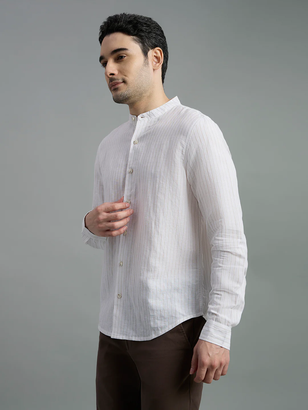 Linen Cotton Mandarin Collar Isle Shirt - Image 13