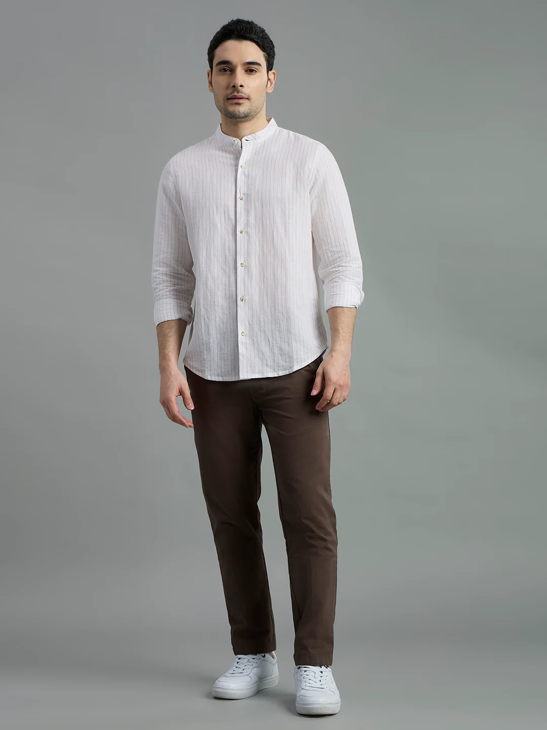 Linen Cotton Mandarin Collar Isle Shirt - Image 15
