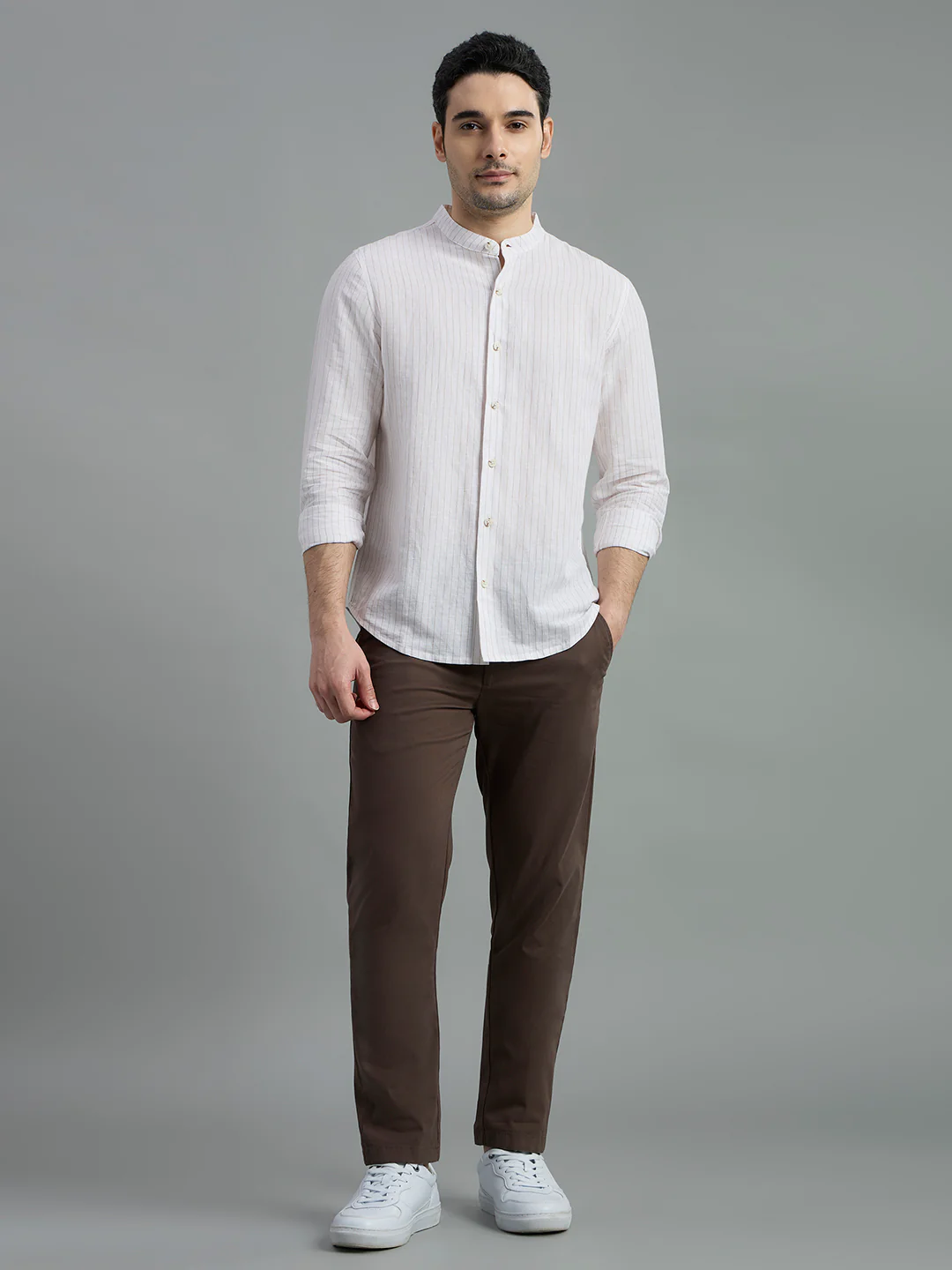 Linen Cotton Mandarin Collar Isle Shirt - Image 16
