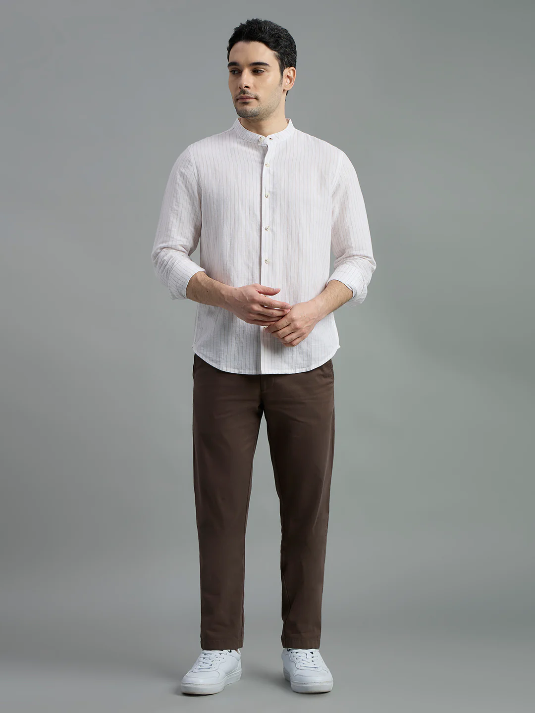 Linen Cotton Mandarin Collar Isle Shirt - Image 17