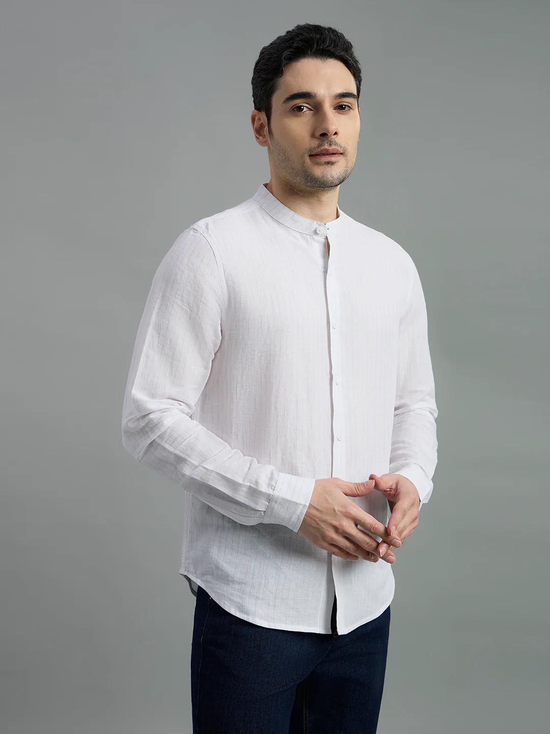 Linen Cotton Mandarin Collar Isle Shirt - Image 4