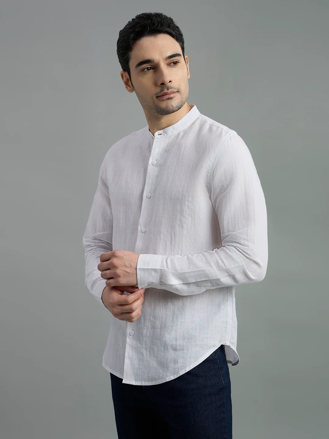 Linen Cotton Mandarin Collar Isle Shirt - Image 5