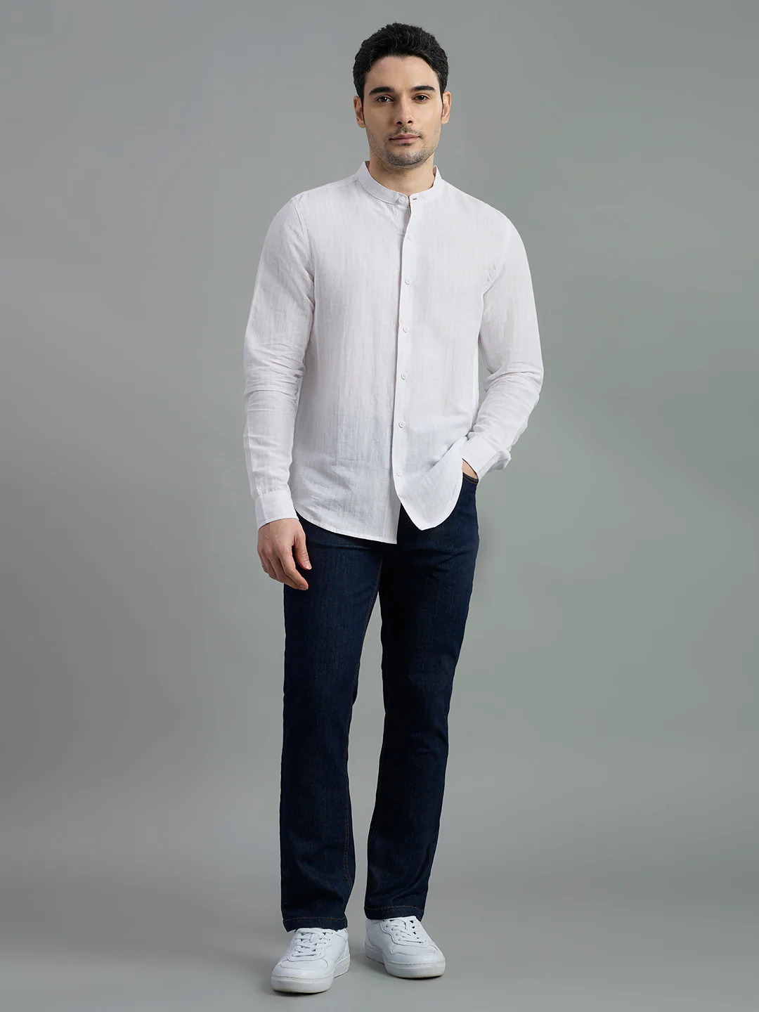 Linen Cotton Mandarin Collar Isle Shirt - Image 7