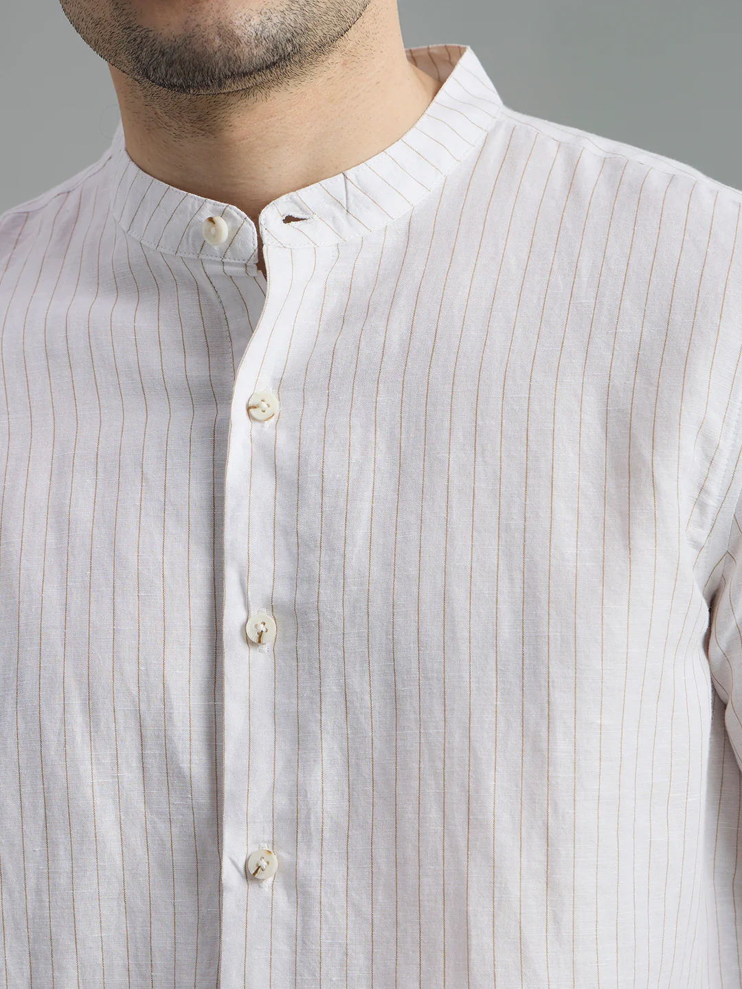 Linen Cotton Mandarin Collar Isle Shirt - Image 9