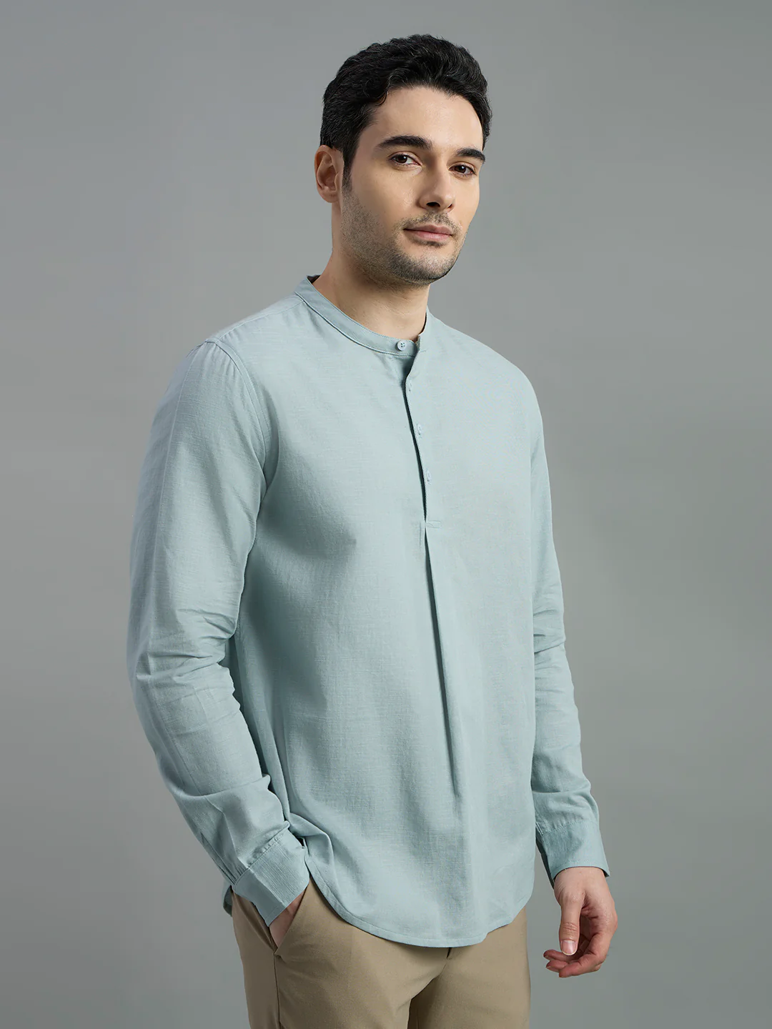 Cotton Mandarin Collar Bay Shirt - Image 11