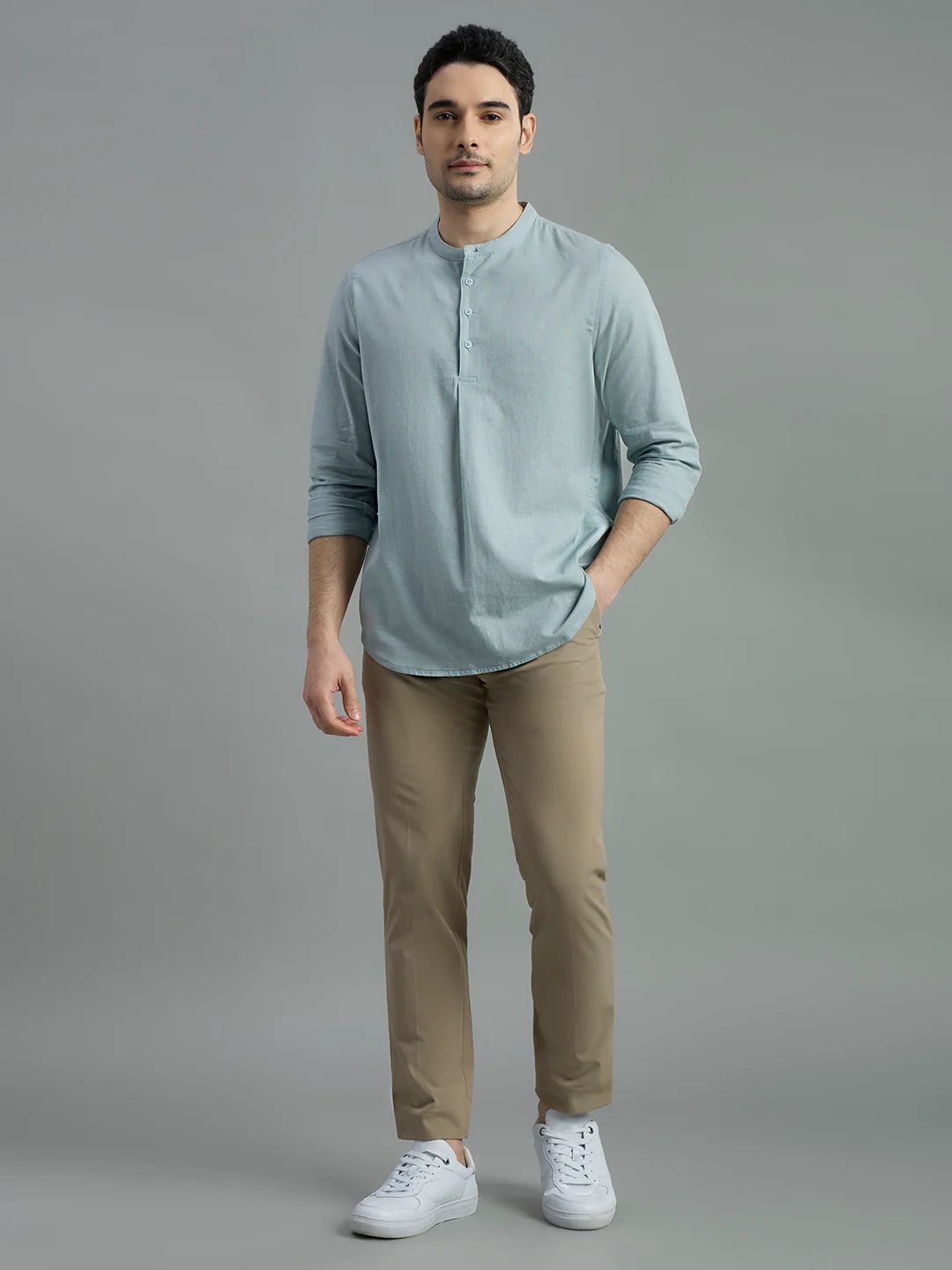 Cotton Mandarin Collar Bay Shirt - Image 15