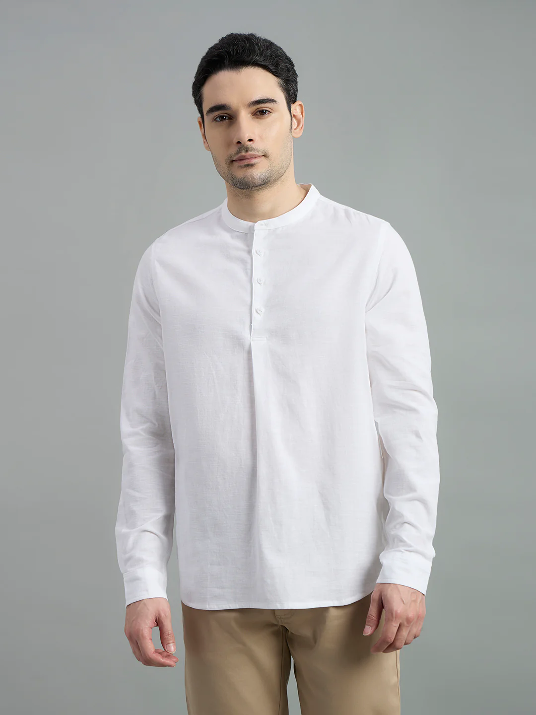Cotton Mandarin Collar Bay Shirt - Image 17