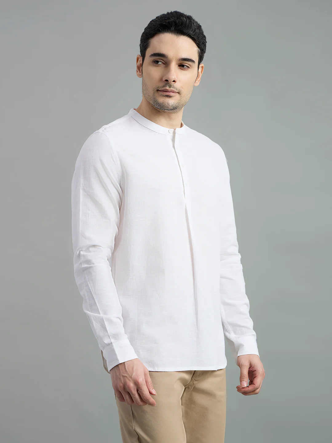 Cotton Mandarin Collar Bay Shirt - Image 18