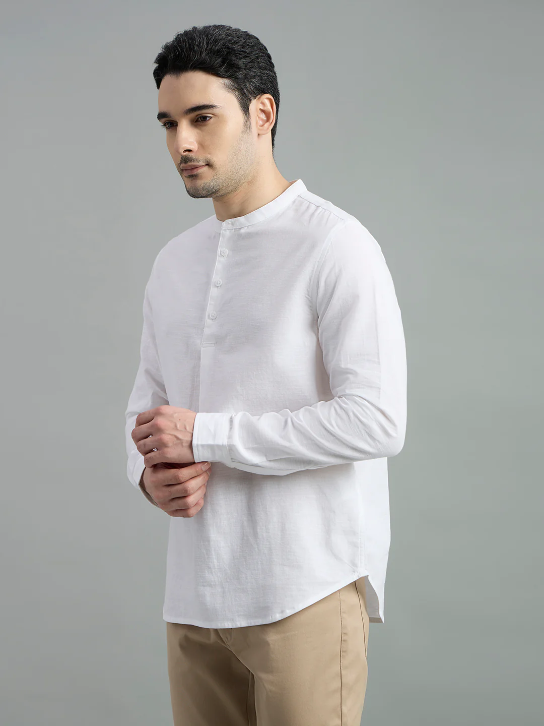 Cotton Mandarin Collar Bay Shirt - Image 19