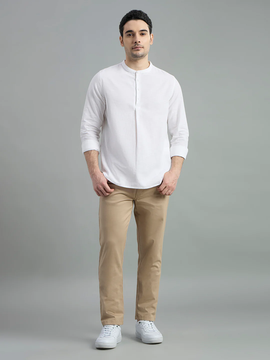 Cotton Mandarin Collar Bay Shirt - Image 23