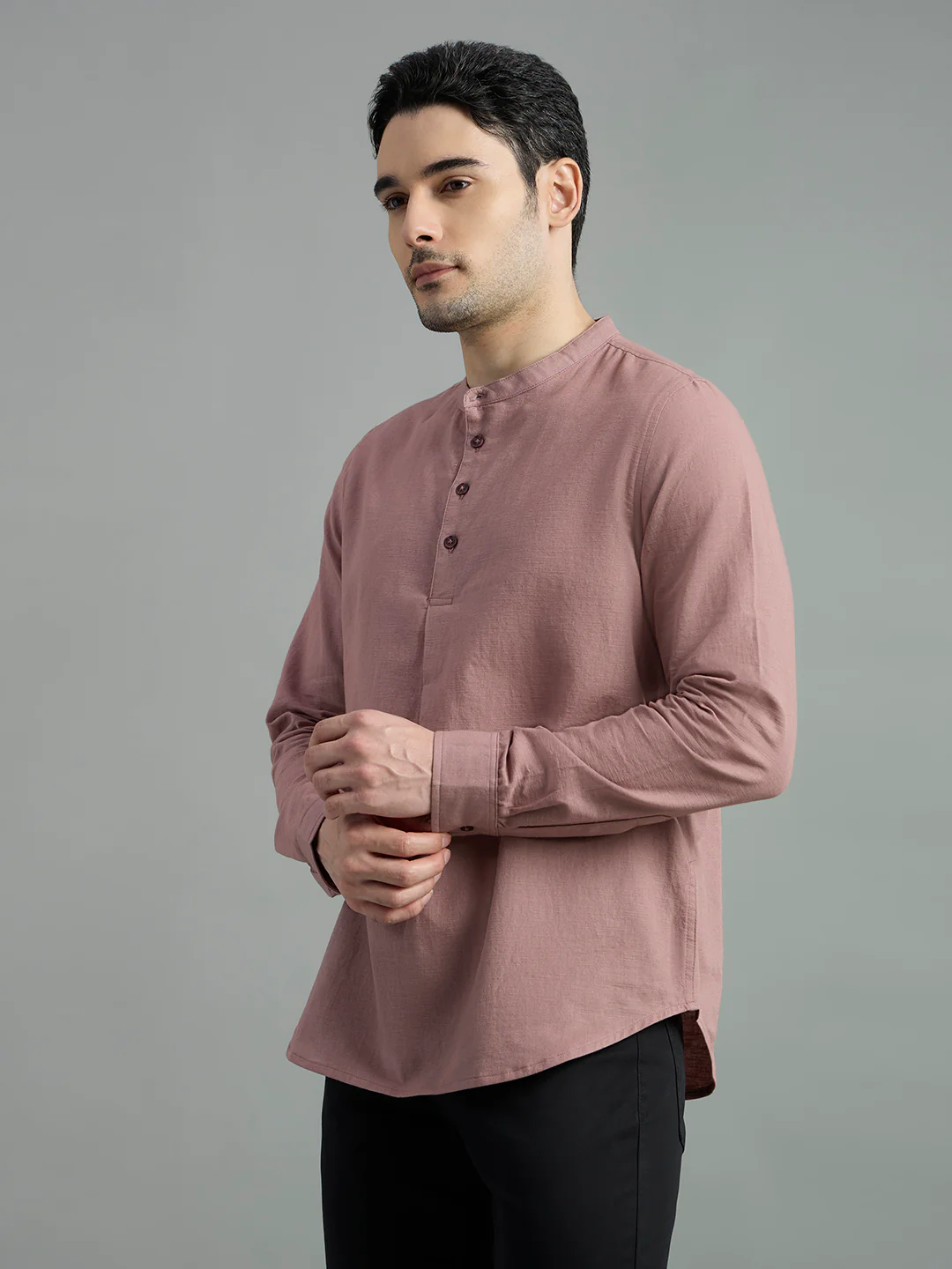 Cotton Mandarin Collar Bay Shirt - Image 28