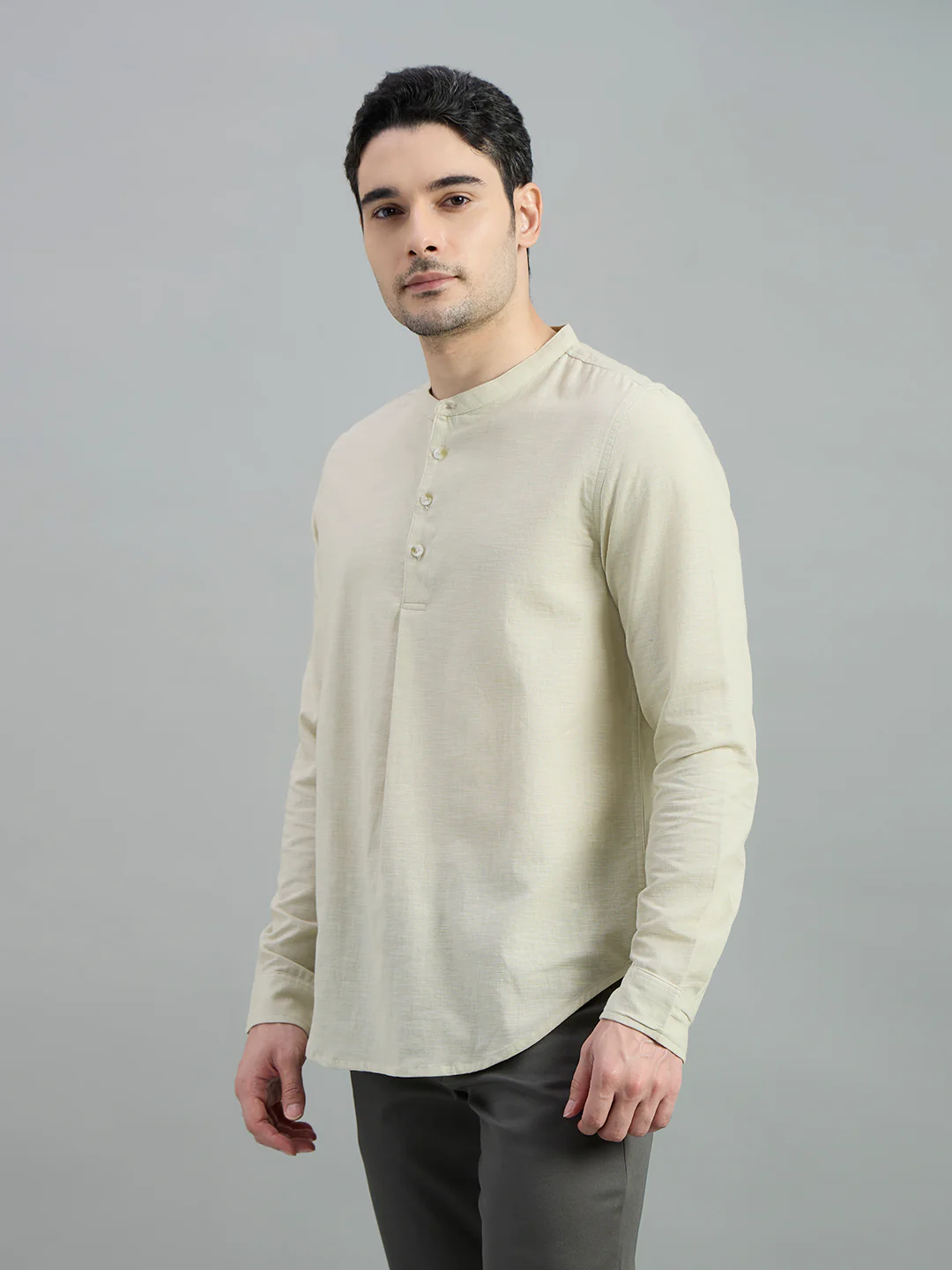 Cotton Mandarin Collar Bay Shirt - Image 3