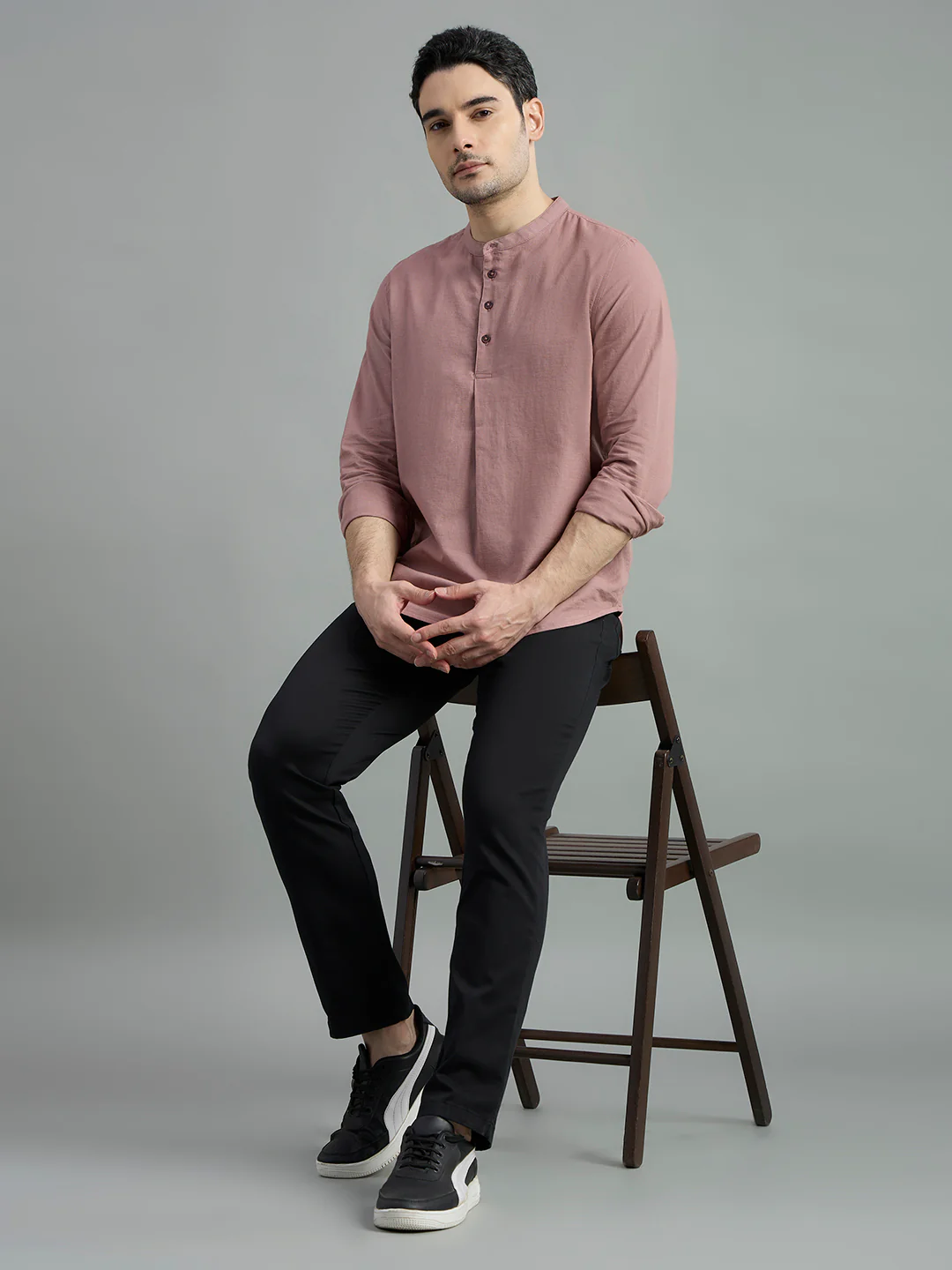 Cotton Mandarin Collar Bay Shirt - Image 31