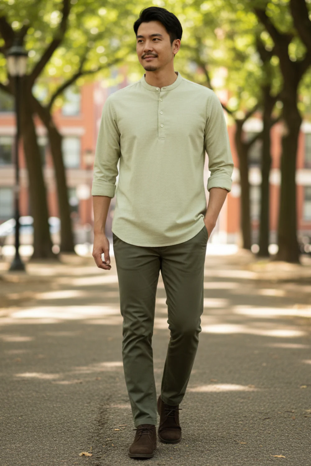 Cotton Mandarin Collar Bay Shirt - Image 4