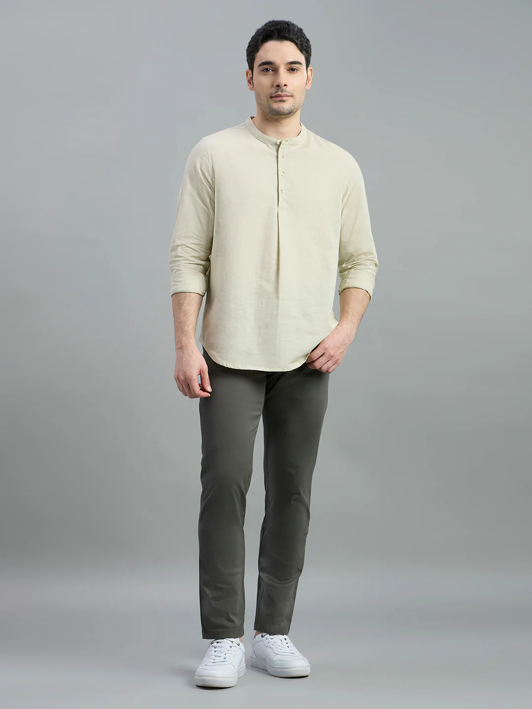 Cotton Mandarin Collar Bay Shirt - Image 7