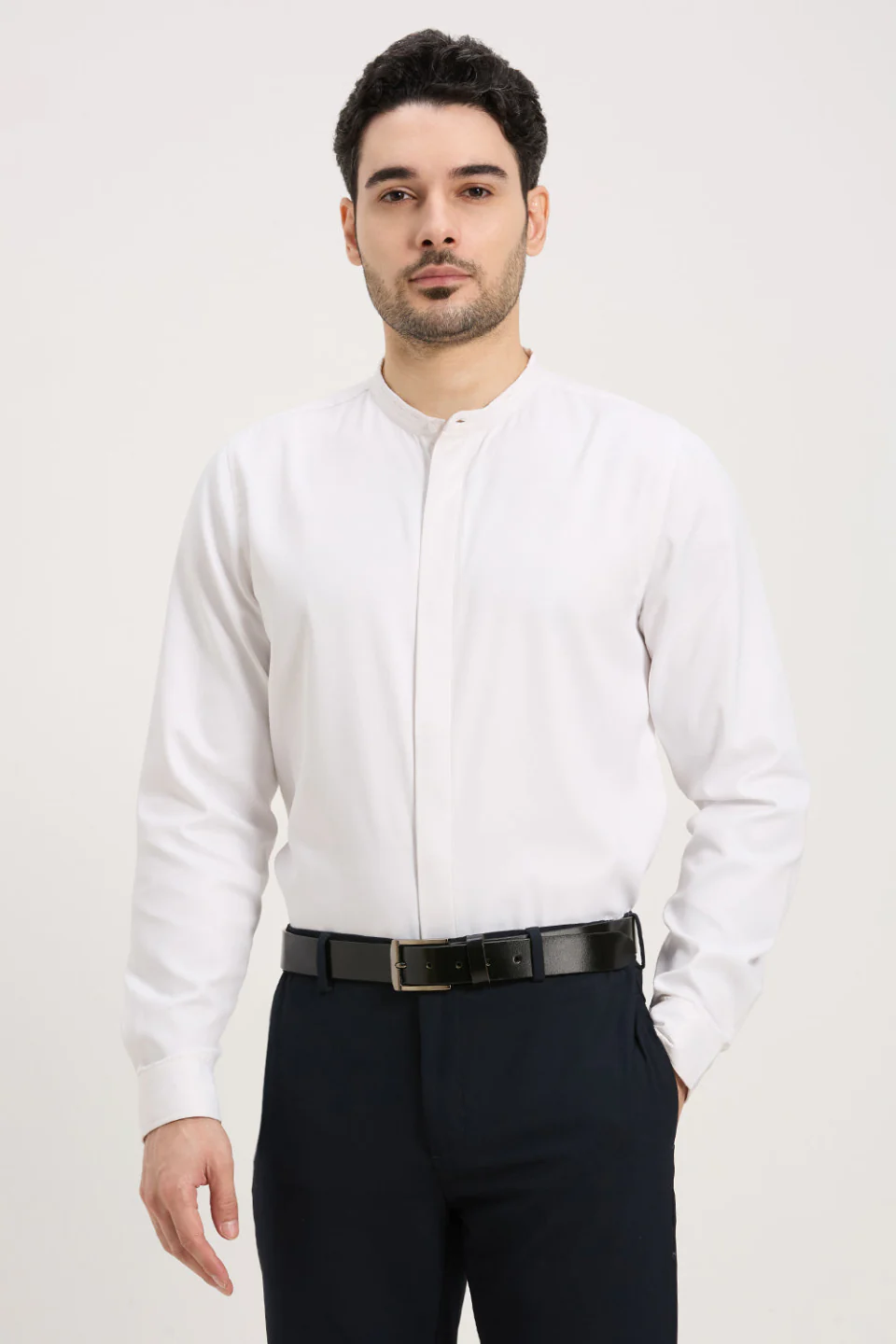 Cotton Mandarin Collar Key Shirt - Image 10