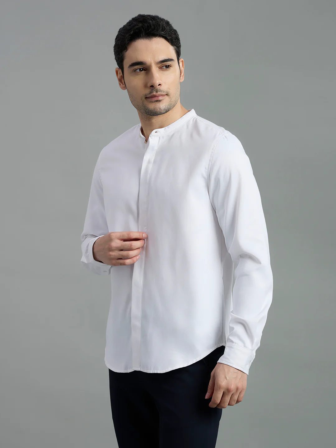 Cotton Mandarin Collar Key Shirt - Image 4
