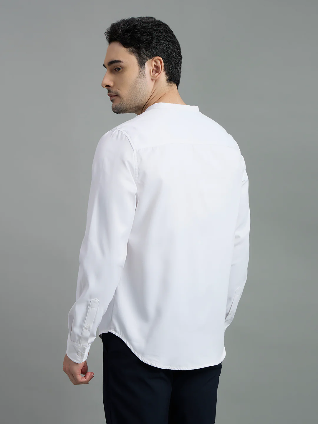 Cotton Mandarin Collar Key Shirt - Image 5