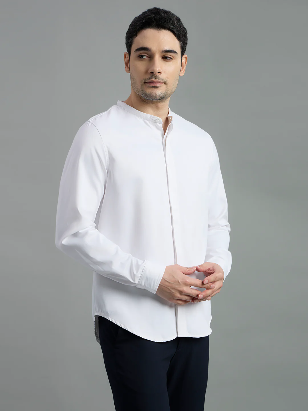 Cotton Mandarin Collar Key Shirt - Image 6