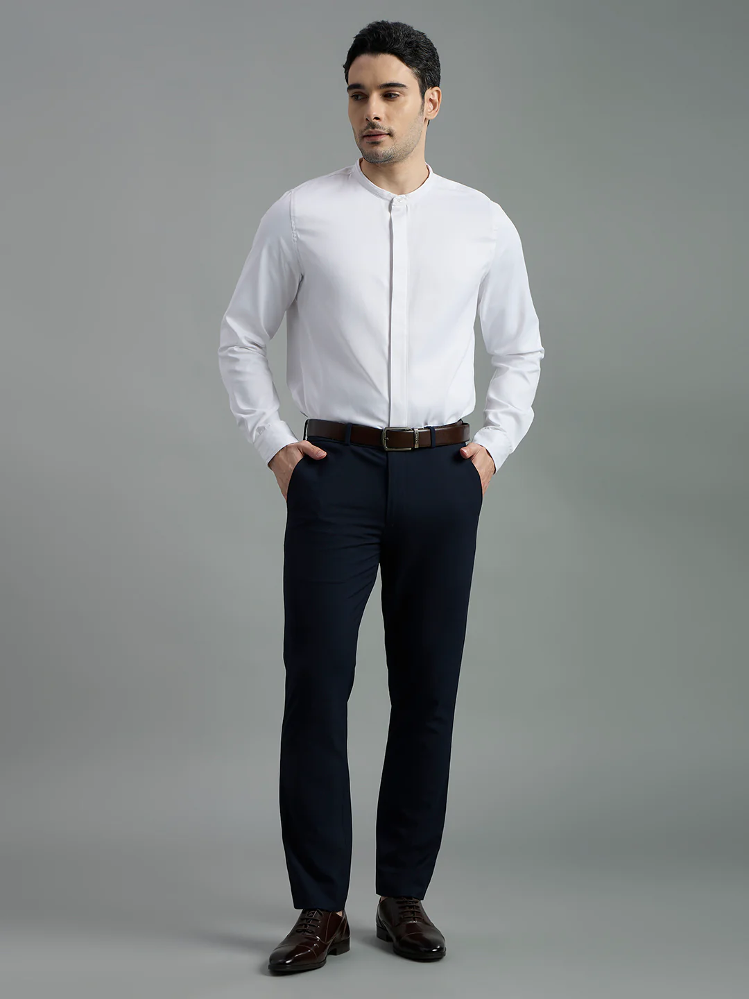 Cotton Mandarin Collar Key Shirt - Image 9